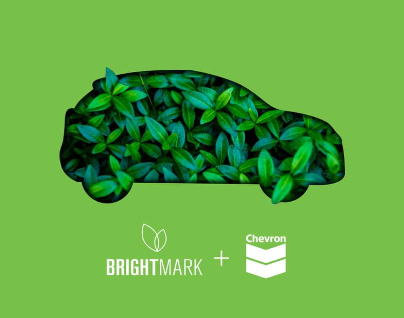 Brightmark and Chevron partnership. Green leaves inside car outline.