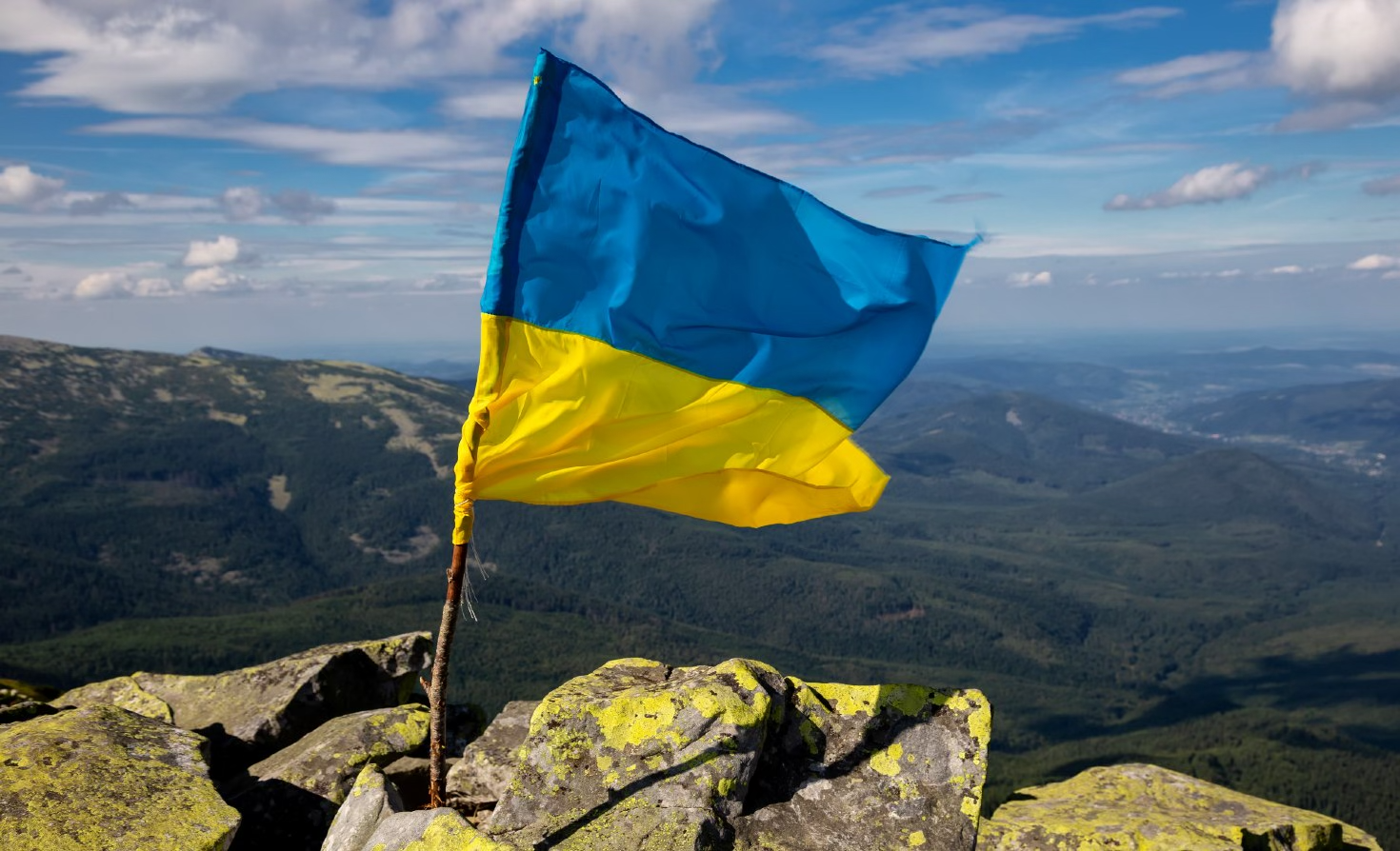 Ukraine flag on mountain