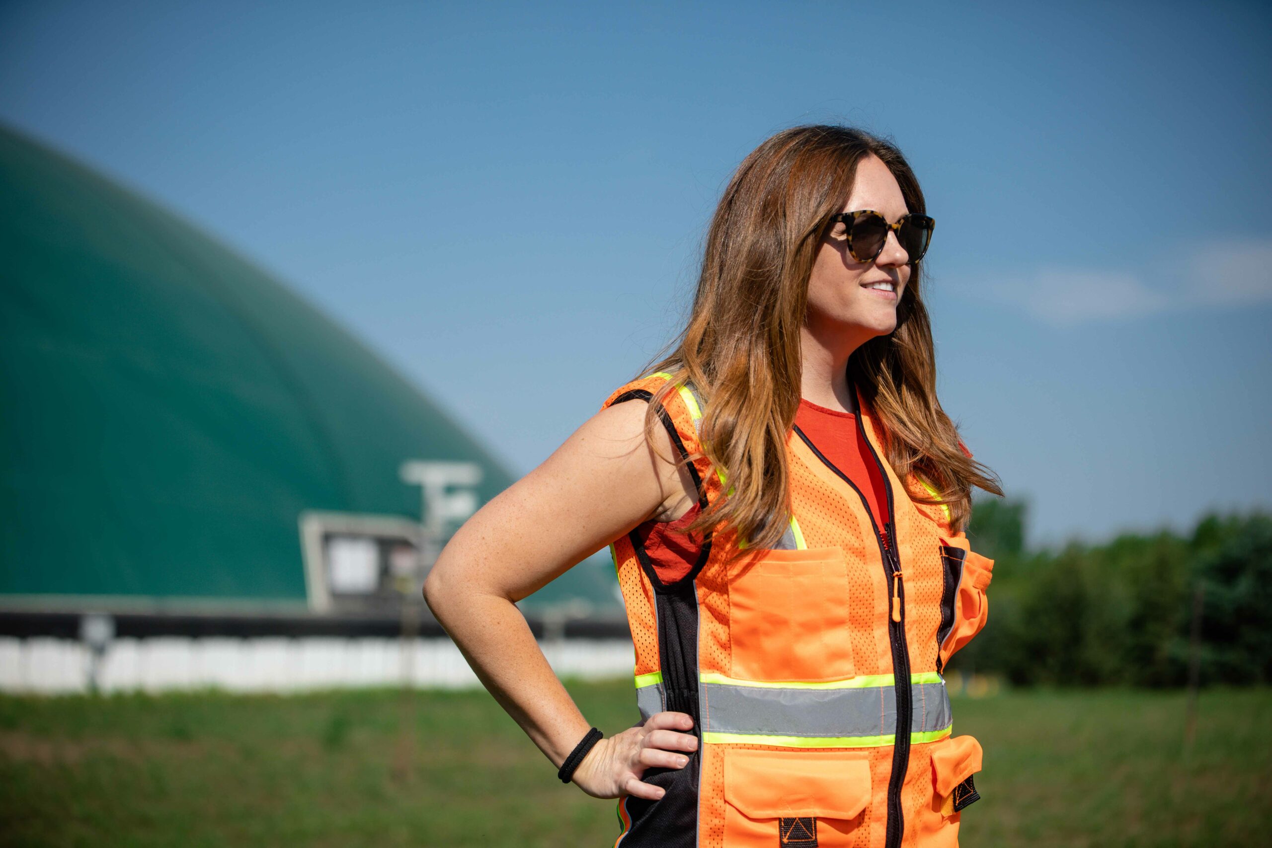 Woman in safety vest at RNG plant