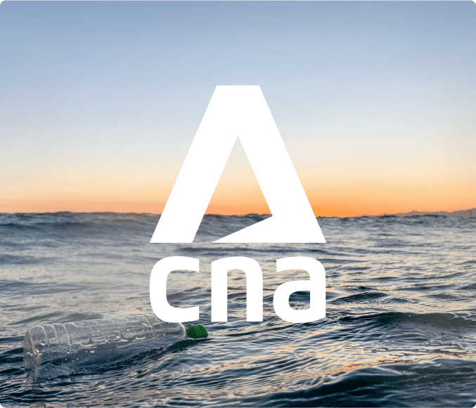 Ocean during sunset with CNA logo in the foreground