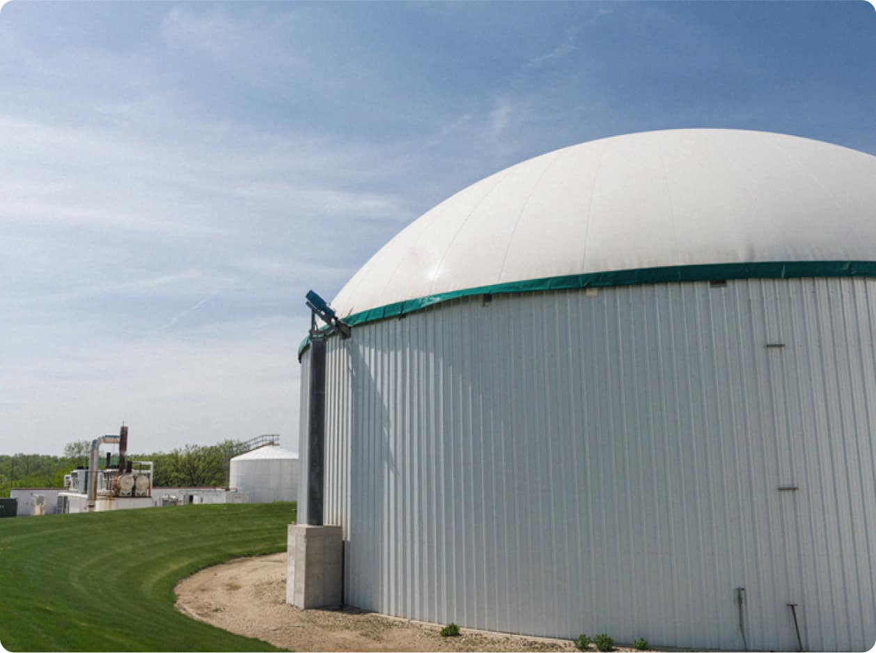 Digester outside of a renewable natural gas facility.