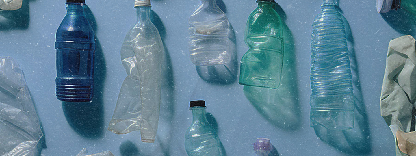Plastic waste on a blue background