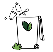 Illustration of plastic waste going into a Brightmark bin.