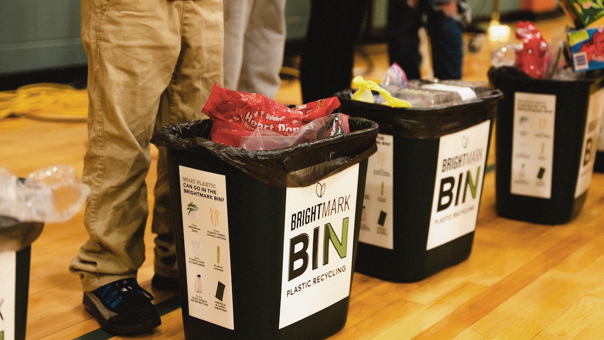 Plastic recycling bins holding plastic waste